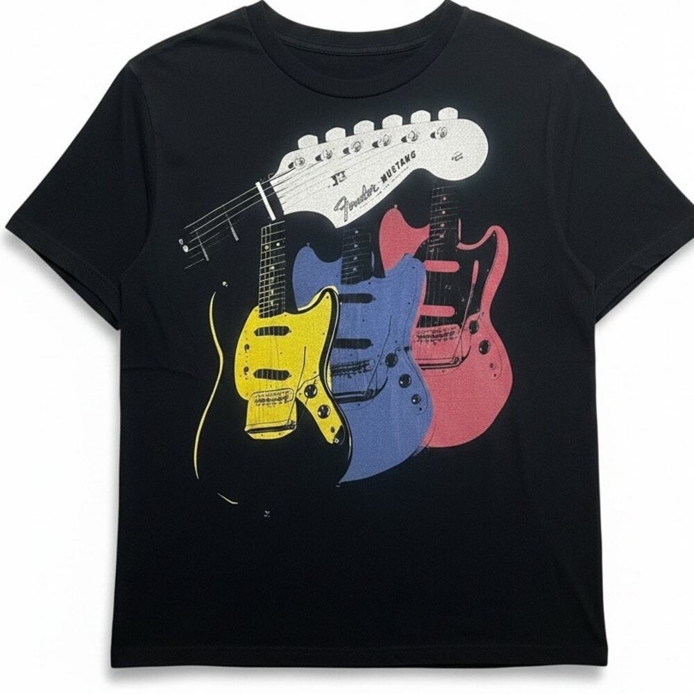 Fender Mustang Guitar Rock & Roll Lifestyle Men's Retro Short Sleeve T shirt XL